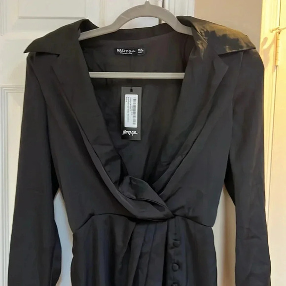 Nasty Gal Button Front Draped Neckline Mini Shirt Dress - Picture 2 of 6